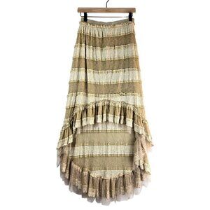 A'Reve Boho Skirt Hi-Lo M Cream Gold Tired Lace Tulle Festival Party Whimsygoth
